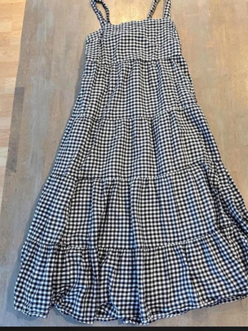 Abercrombie Sleeveless Tiered Gingham Maxi Dress in Blue & White